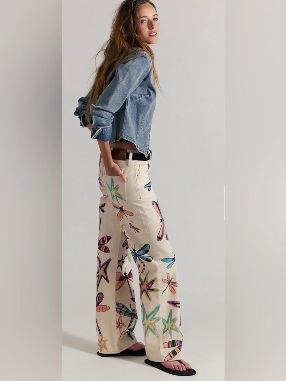 Free People Tennessee Illusions Jeans Dragonfly Print Low Rise Size 28 NEW - Picture 2 of 9